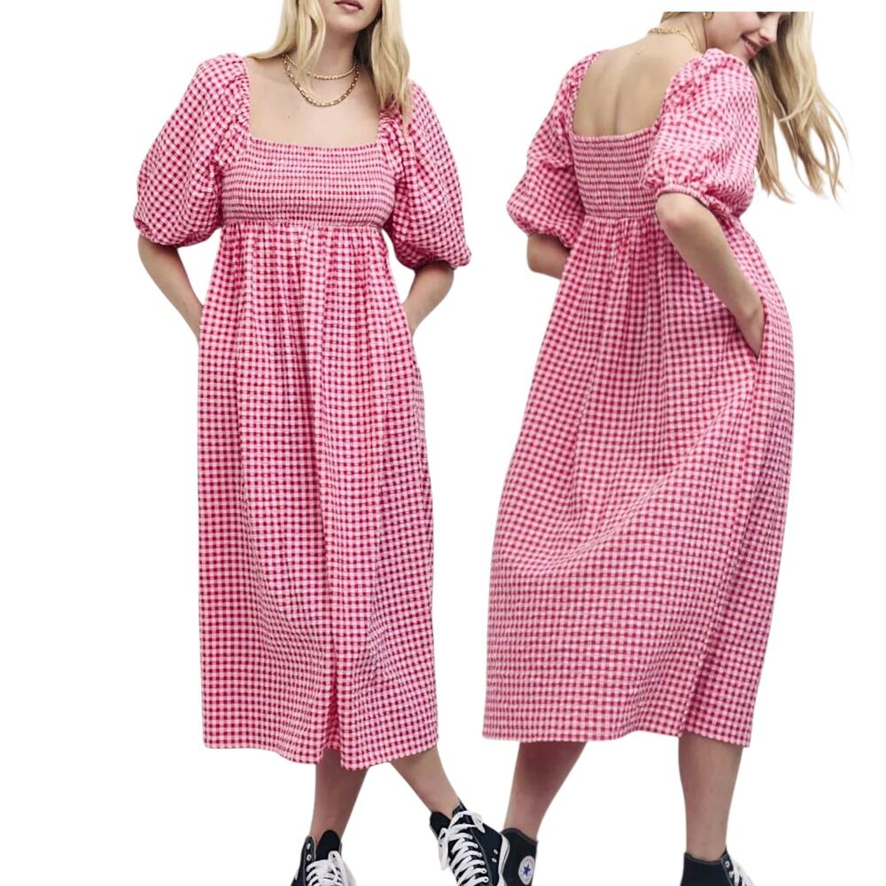 Nobody’s Child Women's ‘Kylie’ Midi Smock Dress Gingham Red/Pink Size UK 10 US 6